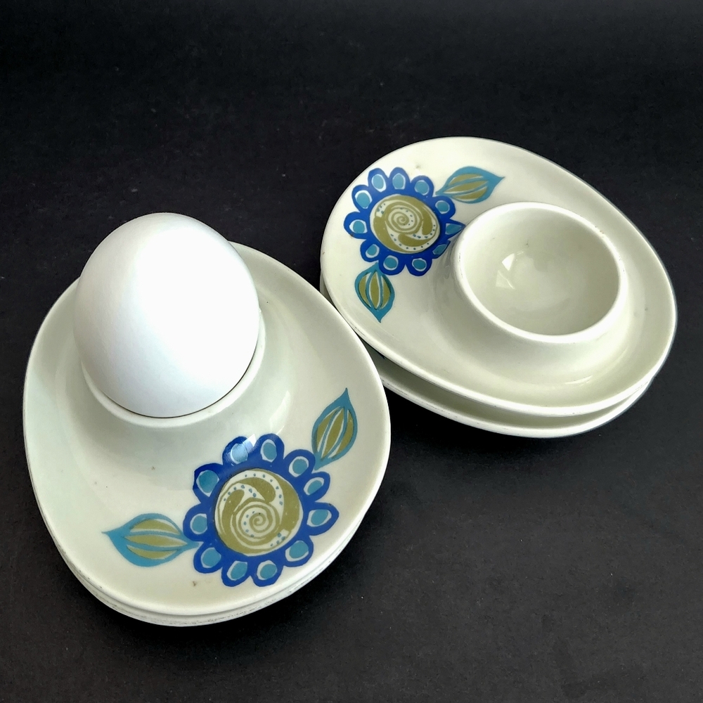 Set of 4pcs-Vintage Figgjo Flint Porcelain Egg Cups w/ Viking Style Designs